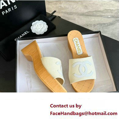 Chanel Fabric  &  Patent Calfskin Mules G45555 White 2024